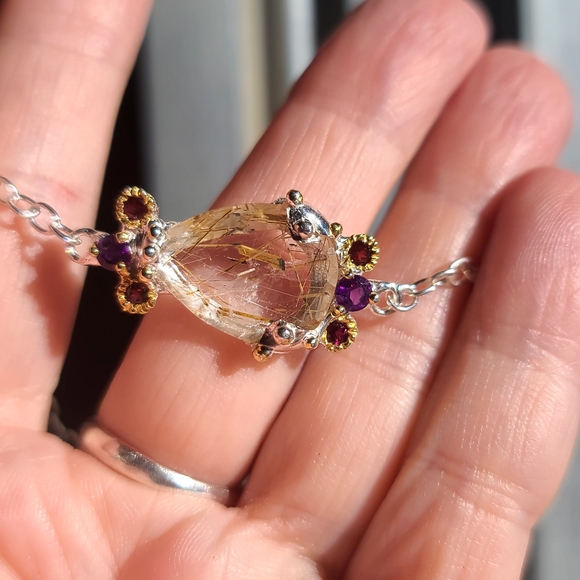 Golden rutilated Quartz Amethyst &Garnet bracelet STUNNING! - Picture 8 of 8